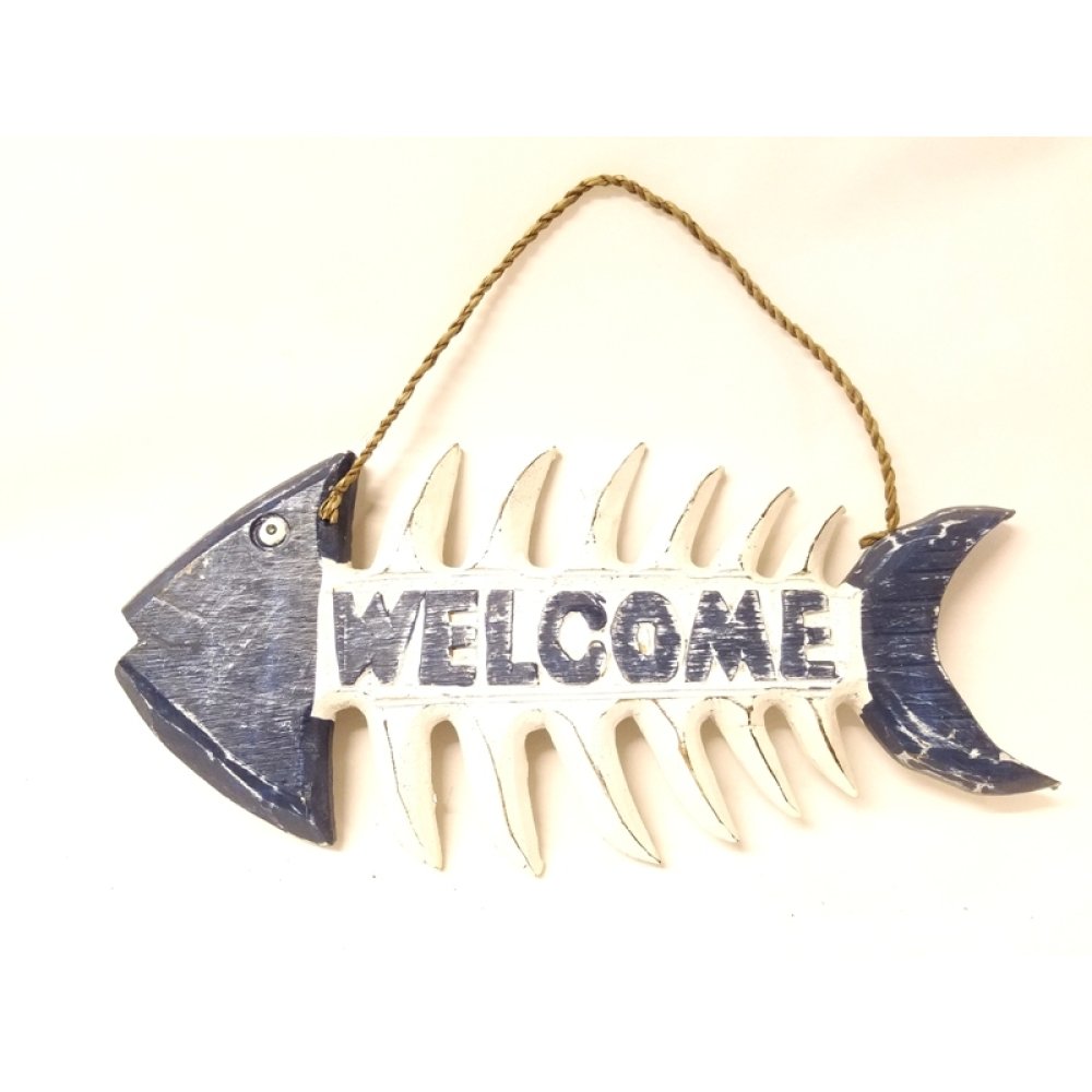 Welcome Written Wooden Fish Ornament